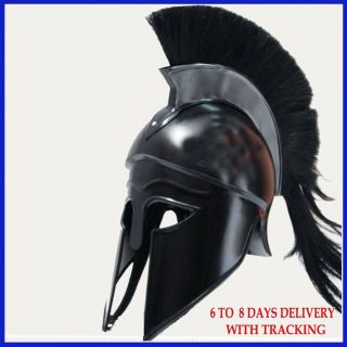 Medieval - Greek - Corinthian - Helmet - With - Black - Plume - Armor - Knight - Spartan