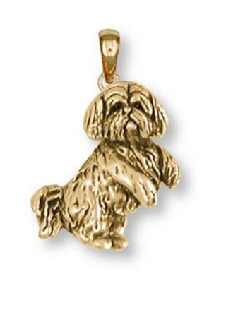 Lhasa Apso Pendant 14k Yellow Gold Vermeil Dog Jewelry Lsz20 - Pvm
