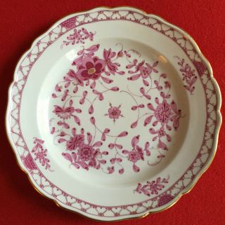 Vintage Porcelain Dinner Plate Puce Purple Flowers Gilt Gold Meissen Mark