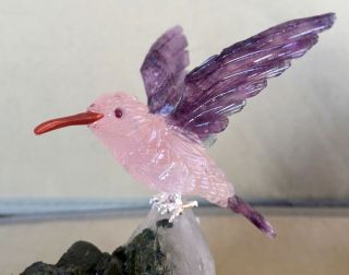 Rose Quartz/Fluorite Hummingbird on Tourmaline/Quartz 5 