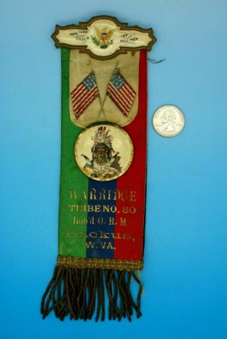 Antique Improved Order Of Red Men Fraternal Ribbon Badge Tribe 80 Wv - 2 Sided