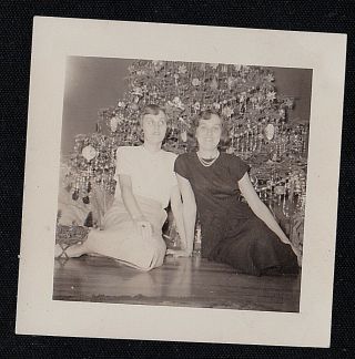 Antique Vintage Photograph Two Women Sitting On Floor By Christmas Tree