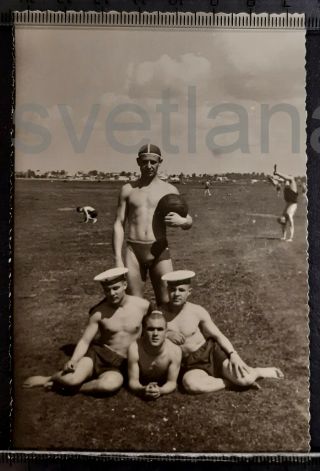 Sailors Sports Gym Handsome shirtless men trunks muscle bulge USSR vtg photo Gay 2