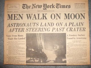 Rare Full Newspaper York Times Men Walk On Moon July 21,  1969