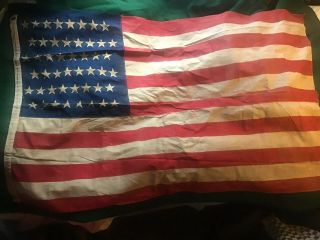 Antique Early 1912 Vintage 48 Star American Flag 29.  5”x48.  5 Patination