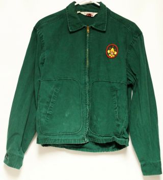 Vintage 1960 Jamboree Bsa Official Green Jacket Zip Patch 50 Years Service Sz M