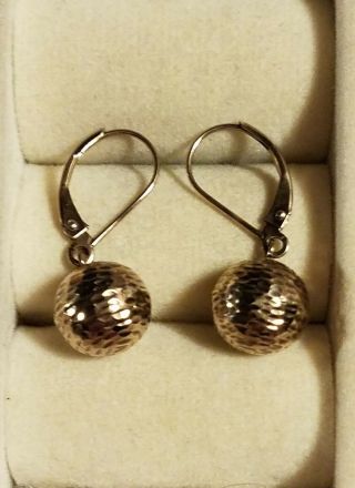 Vintage 14k Gold Earrings With Hammered Balls & Lever Backs By Jcm