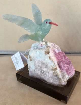 Blue Calcite Hummingbird On Tourmaline In Quartz 5 " - Peter Muller