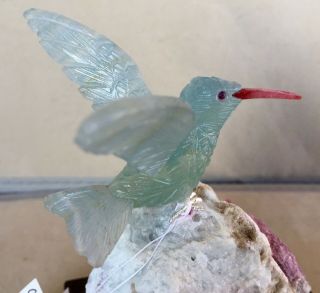 Blue Calcite Hummingbird on Tourmaline in Quartz 5 