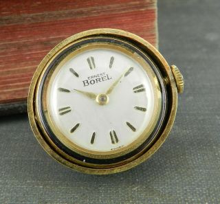 Vintage Ernest Borel Black & Gold Enamel Ball Watch Pendant