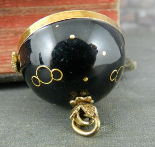 Vintage Ernest Borel Black & Gold Enamel Ball Watch Pendant 3
