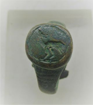 Detector Finds Ancient Roman Bronze Ring With Bird On Bezel Ca 200 - 300 Ad
