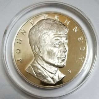 Large Size John F.  Kennedy Proof Silver Medal W/quote And Signature 2.  08ozt.