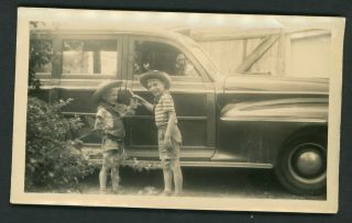 Cute Little Cowboys Boys Family Car Vintage Photo Snapshot 1940s Americana