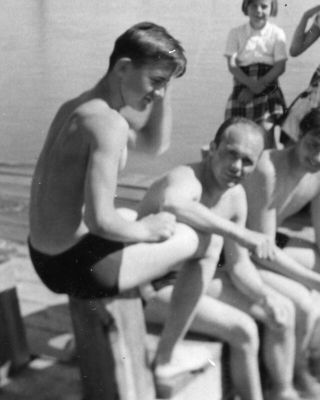 Vintage Photo: Young Man Male Pier Swimming Shirtless Swimsuit 50 