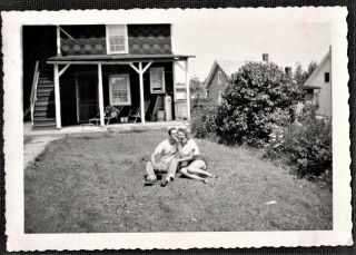 Vintage Antique Photograph Man & Woman Sitting On Front Lawn Cuddling