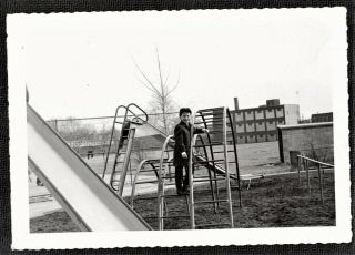Vintage Antique Photograph Little Boy Standing On Rungs Of Ladder In Playground