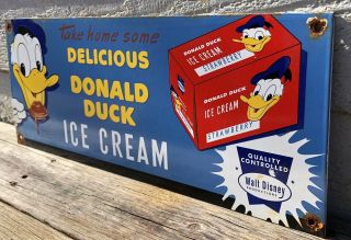 Lg 1950 ' S OLD VINTAGE DONALD DUCK ICE CREAM PORCELAIN GAS PUMP ADVERTISING SIGN 3