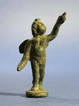 Rare Ancient Roman Bronze Period Statuette Of Winged Cupid - Circa: 200 - 400 Ad