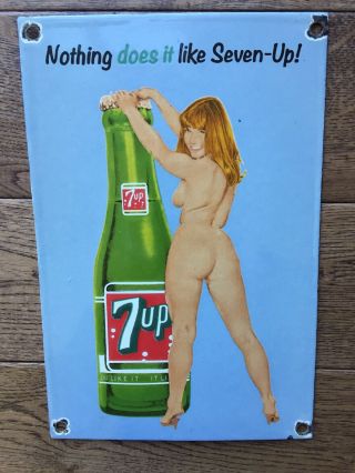Vintage 7 Up Soda Heavy Porcelain Advertising Sign Coca Cola 12”x8”