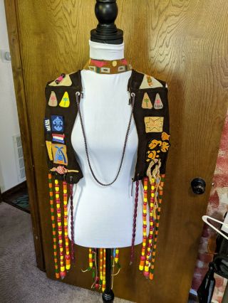 Vintage Camp Fire Girls Ceremonial Vest With Beads And Patches