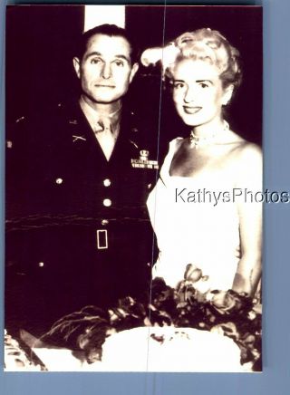 Found B&w Photo C,  9887 Soldier Posed With Pretty Woman In Dress
