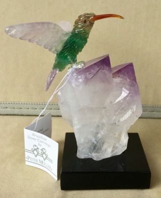 Fluorite Hummingbird On Amethyst Crystal 5 " - Peter Muller