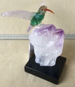 Fluorite Hummingbird on Amethyst Crystal 5 