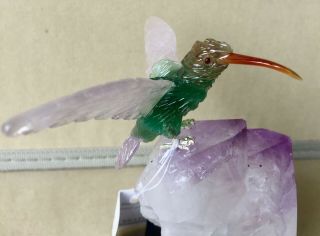 Fluorite Hummingbird on Amethyst Crystal 5 
