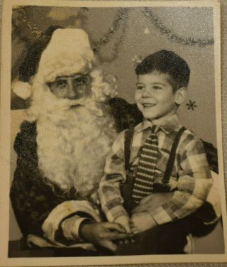Vintage 1940s - 1950s Family Photo Black & White Boy On Santa 
