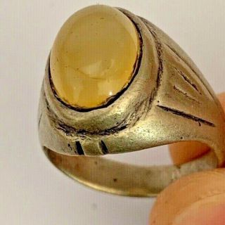 Post Medieval Silver Ring With Rare And Stone Crystal (inner 23.  5mm)