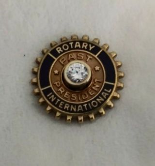 Vintage 10k Gold Diamond Blue Enamel Rotary International Past President Pin