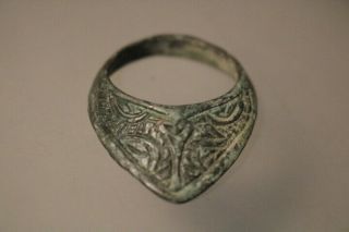 Ancient Interesting Roman Bronze Archer`s Ring 1st - 4th Century Ad