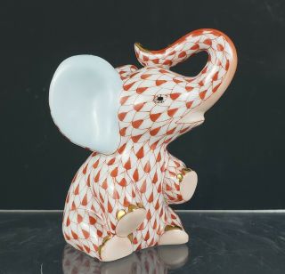 Herend Porcelain 15511 Raspberry Fishnet Elephant Figurine W/24k Gold