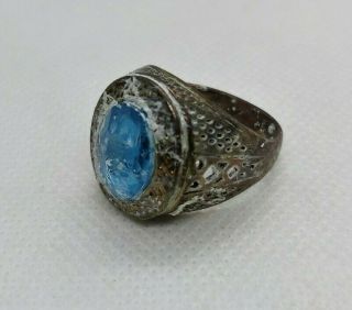 Rare Ancient Bronze Ring Roman Blue Stone Artifact Authentic Very Stunning