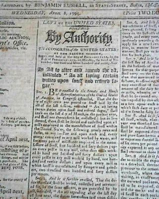 PRESIDENT GEORGE WASHINGTON Script Signed Act of Congress DUTIES 1795 Newspaper 2