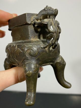 Vintage RARE Chinese Bronze Footed Double Handle Miniature Vase 3