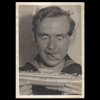 Giant Ravenous Sailor Licks Lips To Eat Ship Model 1940s 5x7 Vintage Photo