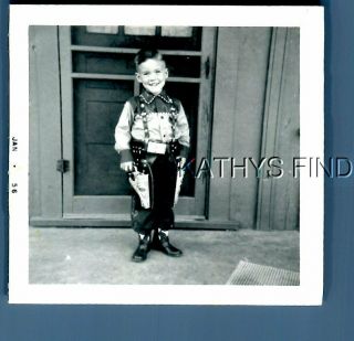Found B&w Photo T_0256 Boy Dressed As Cowboy With Pistols In Holsters