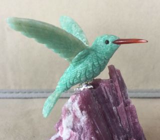 Amazonite Hummingbird on Tourmaline 4 1/4  