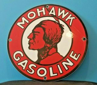 Vintage Mohawk Gasoline Porcelain Service Station Motor Oil Pump Plate Sign