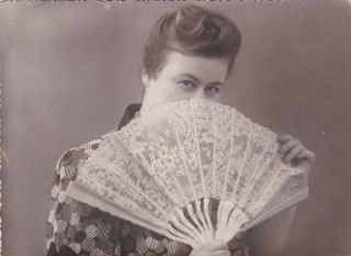 1950s Pretty Young Woman With Fan Fashion Old Soviet Russian Photo