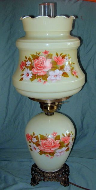 Vintage Cream Color Large 3 - Way Electric Hurricane Gwtw Lamp
