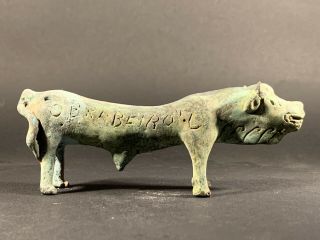 ANCIENT ROMAN BRONZE PIG WITH WRITING ON BOTH SIDES - VERY RARE CIRCA 100 - 300AD 2