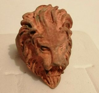 Unusual Ancient Medieval Bronze Lion Head Symbol Ring