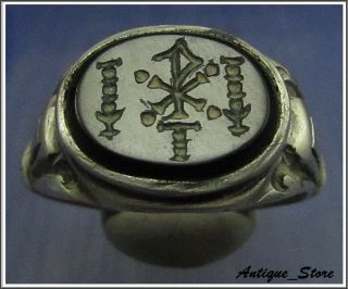 Chi - Rho Ancient Silver Roman Legionary Cristianity Ring Intaglio