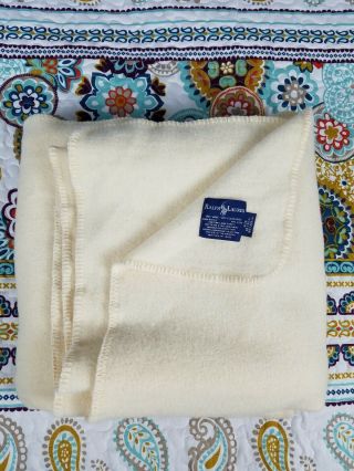 Polo Ralph Lauren 100 Wool Vintage Blanket 66 X 90 White Cream In Made In Usa