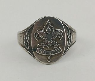 Vintage 1940s Rope Knots Bsa Boy Scout Sterling Silver Eagle Signet Ring Sz 9