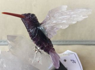 Fluorite / Amethyst Hummingbird on Quartz Crystal 4 