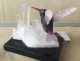 Fluorite / Amethyst Hummingbird on Quartz Crystal 4 